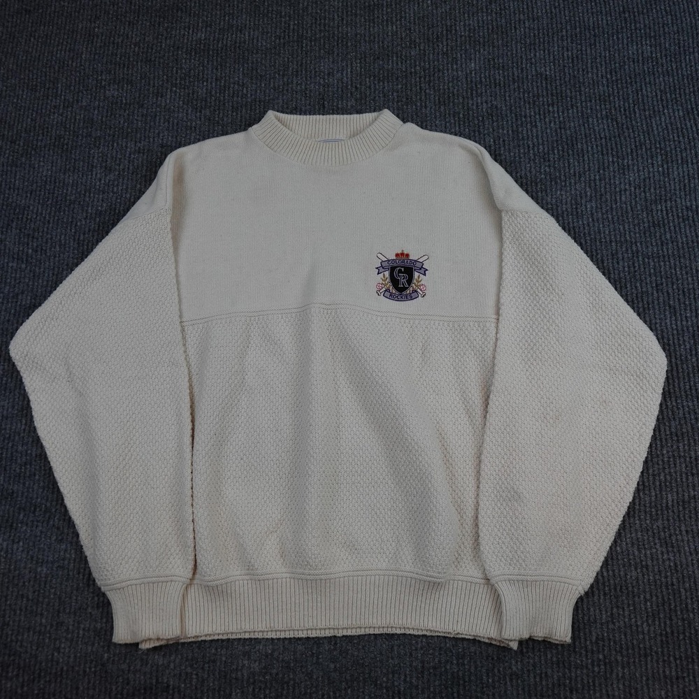 Vintage Colorado Rockies Sweater Mens 2XL White MLB Baseball Nutmeg Mills 90s
